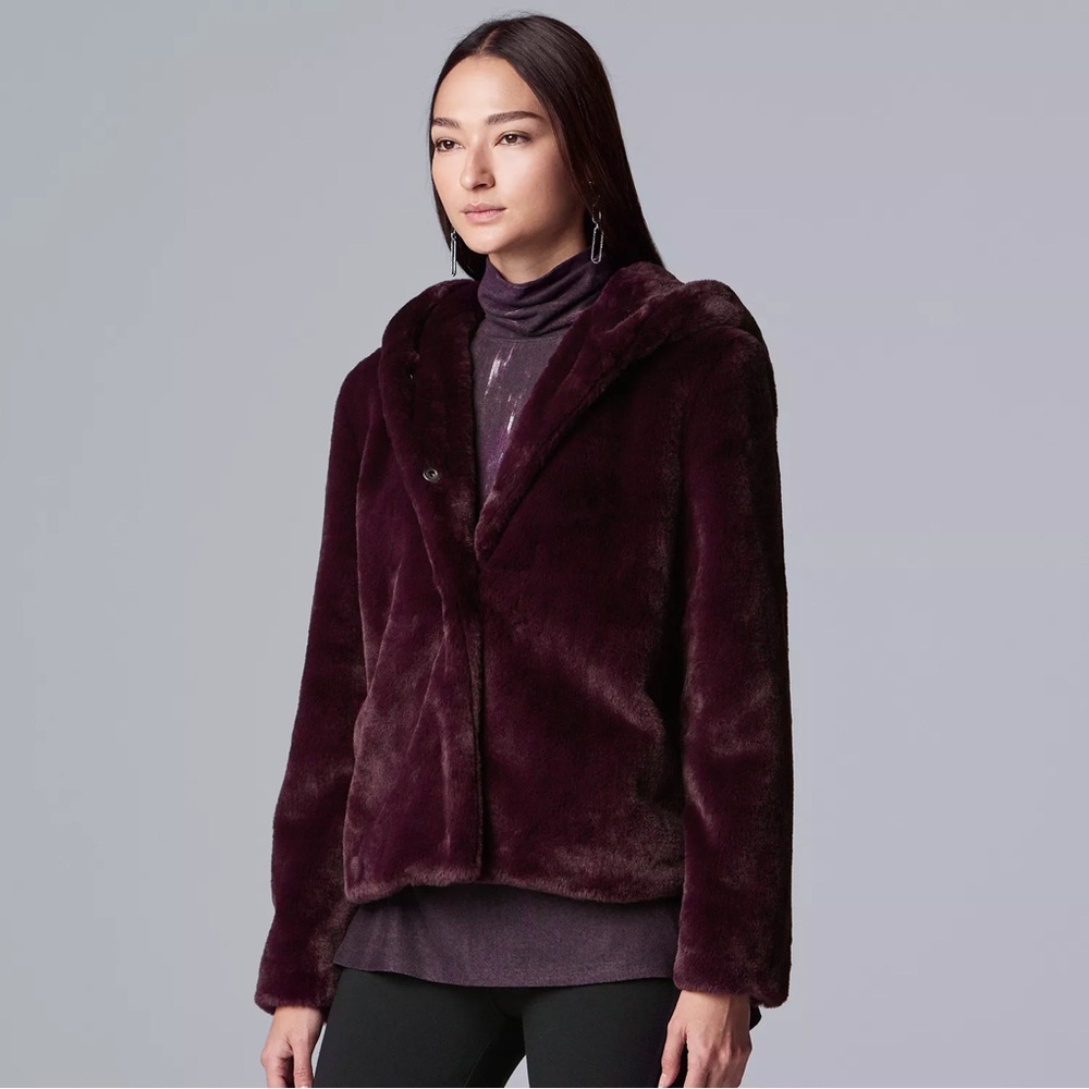 Simply Vera by Vera Wang Faux Fur Plum Jacket XS